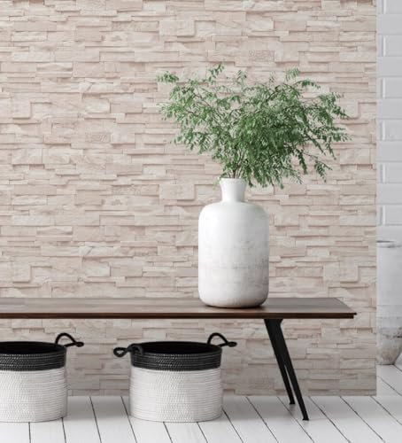 GAULAN 500127675 - Papel pintado vinílico lavable imitación muro de piedra pizarra beige con textura en relieve para pared salón cocina baño comedor - Muestra DIN A4