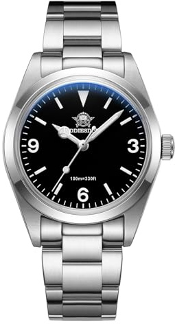ADDIEDIVE 36 MM Orologio al Quarzo in Acciaio Inossidabile, Specchio di Cristallo Zaffiro, Orologio Classico con Quadrante Luminoso Svizzero Impermeabile 100 M