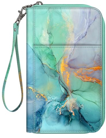 FINTIE Reisepass Tasche Familie Reiseorganizer, Smaragd-Marmor