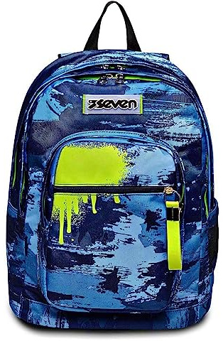 Seven Rucksack NEW FIT WET COLOR BOY Backpack für Schule & Freizeit, Geräumige Schultasche für Teenager, Mädchen und Jungen, mit Trinkflaschenfach, blau, italienisches Design