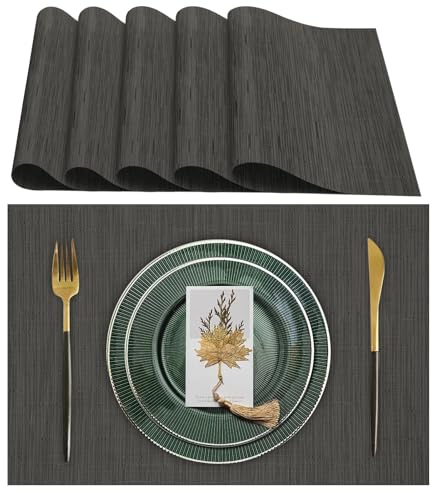 Lumaca Manteles Individuales Lavables, Juego de 6 Salvamanteles Individuales (70% PVC, 30% Poliéster), Resistentes al Calor, Antideslizantes, para Mesa de Cocina y Restaurantes,Gris Oscuro