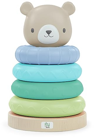 Ingenuity: ity by Ingenuity, Jouets à empiler Cutie Stacks, Nate, 4 Anneaux sans BPA, Support en imitation bois, Tête d'ours, Enfants de 6 mois et plus