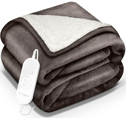 sinnlein® Couverture chauffante 200 x 180 cm avec arrêt Automatique | Couverture électrique avec 9 Niveaux de température | Couverture Douillette Lavable
