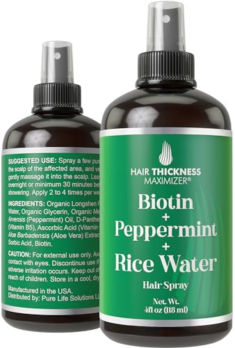 Biotin + Peppermint + Rice Water Spray​ for Hair Growth. Vegan Leave in Conditioner for Women, Men. Strengthens & Hydrates Thinning, Dry Hair for a Healthier-Looking Scalp