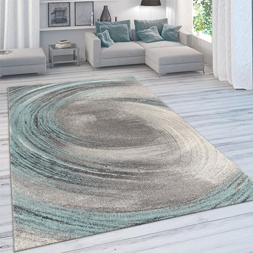 Paco Home Teppich Wohnzimmer Schlafzimmer Kurzflor Vintage Optik Bunt Modern Pastell Abstrakt, Grösse:200x290 cm, Farbe:Türkis 3