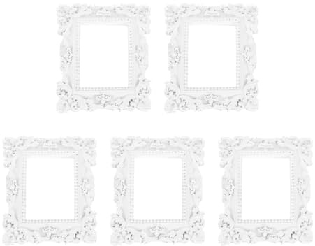 sourcing map 5 Pcs Vintage Resin Picture Frames, 2.3'' x 1.6'' Mini Picture Frames Oval Rectangle Wall Hanging Frames Display Frame Photo Holder for Home Wall Jewelry Display Hotel Decor, White