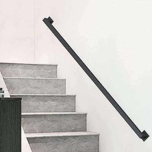 Pasamanos cuadrados negros de hierro forjado para escaleras interiores y exteriores, 11 pies, moderno kit de barra de seguridad para montaje en pared