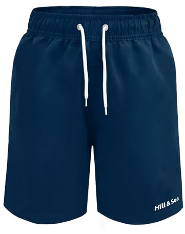 Hill & Sea Bañador para niño, pantalón Corto de Surf de Secado rápido, Transpirable, Repelente al Agua, con Forro de Malla, Bolsillos y cordón Ajustable, Azul Marino 164