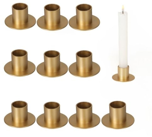 Metallljusstakehållare, avsmalnande kandelaber, ljusställ, passar ljus med 2,1 cm diameter för bröllop, fest, jubileum, bordsuppsatser, inflyttningspresenter (10 st, guld)