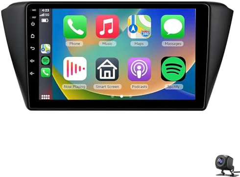 Radio estéreo Android 14 CarPlay y Android Auto para S-koda Fabia 3 2015-2019 Pantalla táctil de 9″ Radio AM/FM RDS WiFi Bluetooth GPS Navegación Sistema manos libres Cámara de reversa(Color:S4)