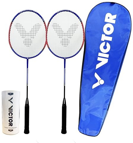 VICTOR Drive Pro Badminton Set, 2 Rackets with Shuttlecocks and Carrying Case