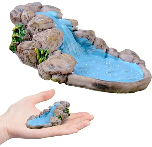 Mini laghetto mini cascata in resina realistica 5x1, 5 cm micro paesaggio con acqua corrente e pietre decorazione vintage accessori per giardino fatato