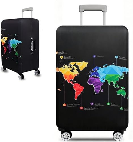 COYUN 1 Pièce Protection Valise L, Elastique Housse de Valise, Housse de Protection pour Bagages Lavable, Bagage de Voyage Couverture, Convient aux Bagages de 22 a 24 Pouces(M, Motif Carte)