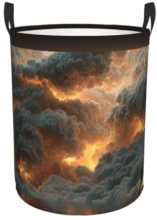 Standing at the Edge of Fire Circular Laundry Basket Medium with Storage Sturdy Durable for Home Dormitory and In Vehicle Use