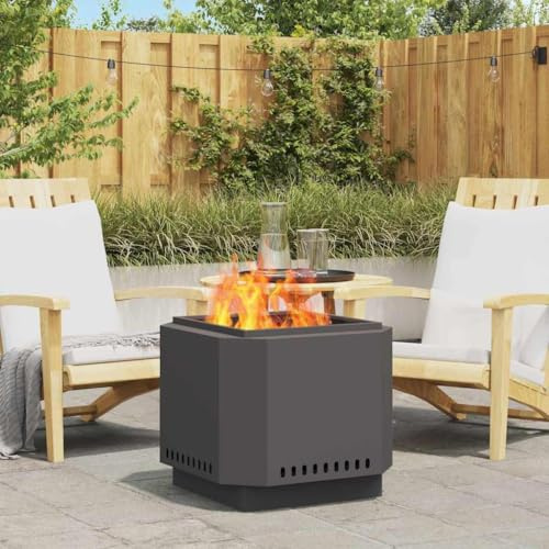 GeenYuu Cesta de fuego sin humo negra de acero laminado en frío, 58 x 58 x 51 cm, ideal para jardín, terraza, exterior, distribución eficiente del calor y ambiente acogedor