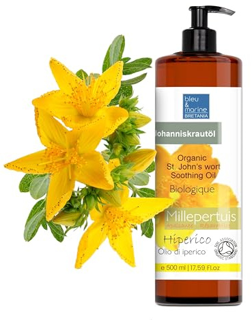 St. John's Wort Oil 500 ml Red Elixir for Joint and Muscles Pain Relief Pure Oil 100% Natural Hypericum Oil Infused in Cold-Pressed Olive Oil Mood Regulation Face Skin Moisturiser Remedy Body Oil