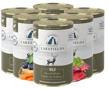 LAKEFIELDS MANUFAKTUR cibo umido MENU WILD 59% carne per cani (6 x 400 g) pasto sano, completo e digeribile