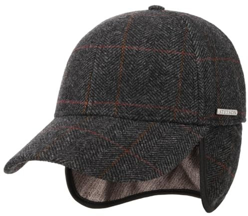 Stetson Kinty Wool Cap mit Ohrenklappen Herren - Wollcap gefüttert - Wintercap mit Baumwolle - Schirmmütze mit Ohrenwärmern - Ohrenschutz Herbst/Winter - Herrencap grau XL (60-61 cm)