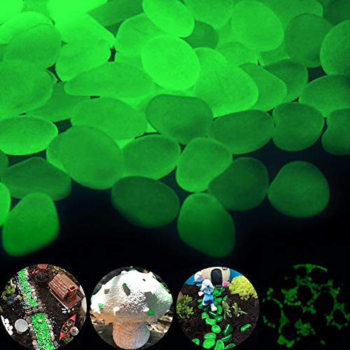 Glocarnival, ciottoli di colore verde, 300 pezzi per decorazione esterna, giardino, cortile, acquario, passerella, sentieri, ciottoli luminosi alimentati da luce o luce solare ripetutamente