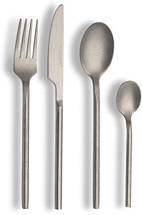 ECHTWERK EW-BS-1675 Tafelbesteck Bari, Stonewashed silber, 16-teilig, Essbesteck für bis zu 4 Personen, Hochwertiger Chromnickelstahl, Edelstahl