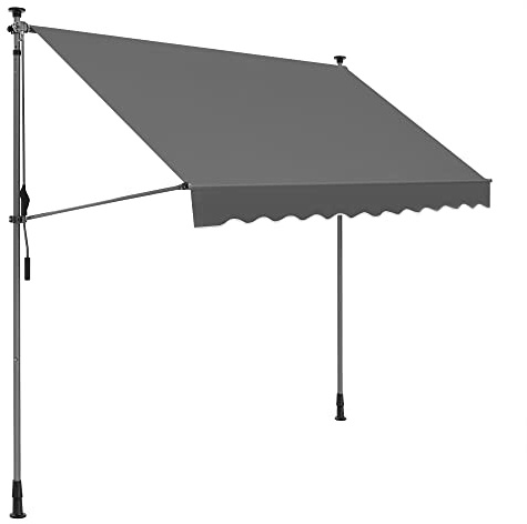SONGMICS Klemmmarkise, 350 x 130 cm, Balkonmarkise, höhenverstellbar, mit Handkurbel, Sonnenschutz, Schirm für Balkon, Terrasse, Garten, anthrazit GSA353G02