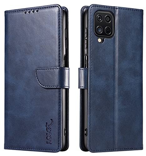 LOLFZ Wallet Case for Samsung Galaxy A12 5G, Vintage Leather Book Case with Card Holder Kickstand Magnetic Closure Flip Case Cover for Samsung Galaxy A12 5G - Blue