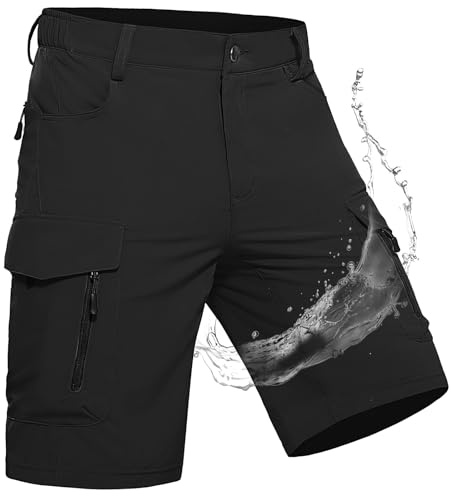 Wespornow Kurze Hosen Herren Cargo Shorts Herren mit 7 Taschen Arbeitshosen Männer Kurz Wanderhose leinen Bermuda Cargohose Chino Stretch Sommer Wandershorts MTB Hose Bike Cycling(Schwarz, M)