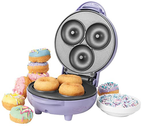 Petra Mini Donut-Maschine, Kompakter Donut Maker, Elektrisch, für 3 Mini-Donuts, Antihaftbeschichtung, Vegan Donuts, Pastellviolett, Schnell und Einfach Zubereiten, Auch für Eiscreme-Donuts, 550W