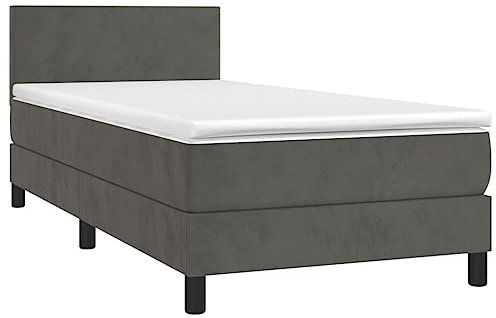 vidaXL Boxspringbett mit Matratze LED Polsterbett Bett Einzelbett Bettrahmen Bettgestell Lattenrost Hotelbett Schlafzimmerbett Dunkelgrau 90x200cm Samt