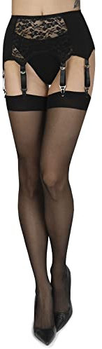 Annes styling Schlichte dünne Damen Strapsstrümpfe für Strapsstrumpfhosen für Strumpfhalter 20 DEN Schlichte, Nero M/L
