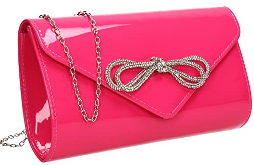SwankySwans Eloise Patent Womens Party Prom Wedding Evening Ladies Clutch Bag Purse (Fuchsia)