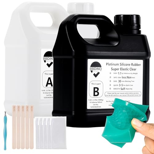 BBDINO Super Elastic Silicone Mould Making Kit 8A Translucent 2000g | 1:1 Mixing Self Degassing Platinum Fast Cure Soft Mould Making Silicone Ideal for Moulds Casting of Resin/Candle/Soap/Plaster