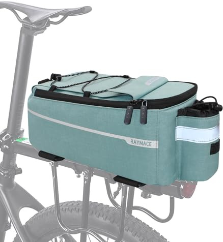 RAYMACE Bike Trunk Cooler Bag With Tail Light,Bicycle Rear Rack Bag Insulated Storage 8L,Pannier Bag (Viridian Green)