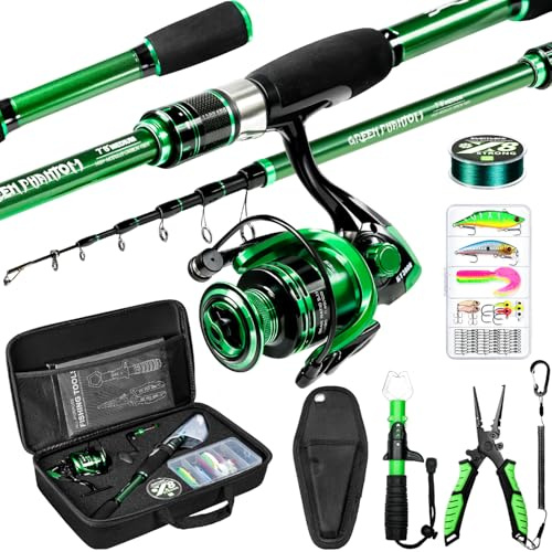 Ghosthorn Fishing Rod and Reel Combo Telescopic Pole Kit Plier Portable Travel Kit with Carrier Bag for Freshwater Saltwater
