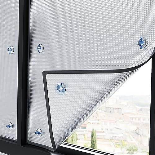 Zlovne Film de Protection Solaire Anti Chaleur,Film Aluminisé Réutilisable,Film Fenetre Anti Regard,Film Opaque Vitrage 8 Mm d'Épaisseur,Film Electrostatique Vitre,avec Ventouse (60x120cm/24 x47)