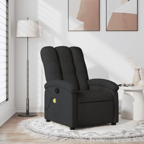 Gecheer Poltrona Massaggiante,Relax Reclinabile da TV per Anziani in Tessuto,Nero,con Poggiapiedi,70x93x101 cm,Poltrona Reclinabile,Poltrona da TV,Poltrona per Anziani,Poltrona da Massaggio