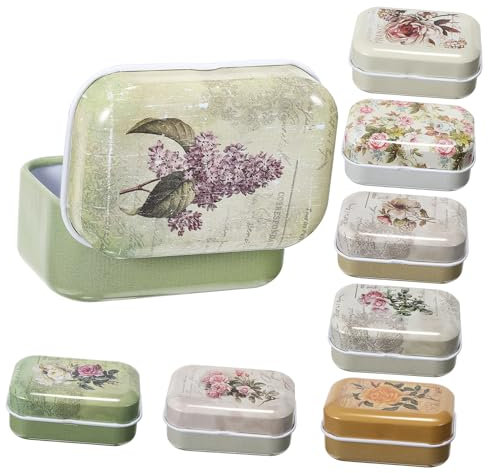 CALLARON Lot de 8 boîtes à bijoux 6 x 4 x 2,5 cm - Boîtes en tôle avec couvercle à charnière - Petites boîtes en métal décoratives - Boîtes décoratives avec couvercle