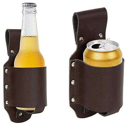 Beer Holsters PU Leather Soda Beverage Holsters Picnic Bottle Can Waist Holder 2PCS, Barbecue Outdoor Dining