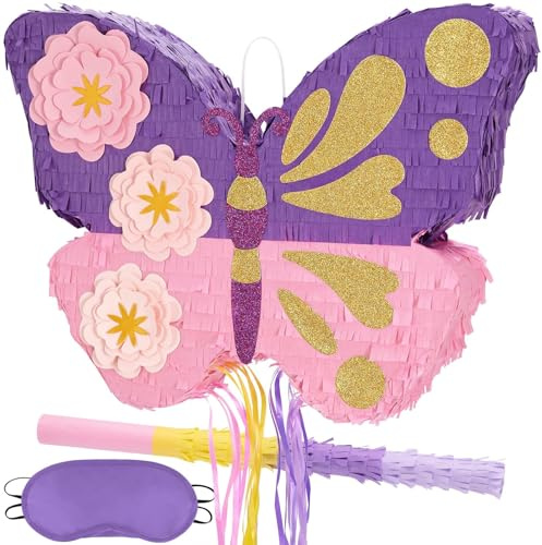 WERNNSAI Butterly Pinata Pink Butterly Pinata with Blindfold Bat | Birthday Party Decorations Party Decor Supplies Birthday Celebration Wedding Bridal Shower Decorations