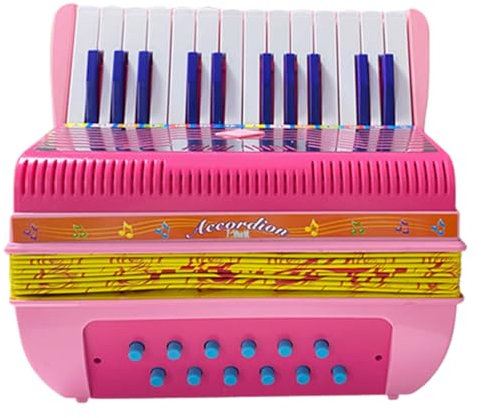 Mini-Akkordeon, 24 Tasten, 2 Bässe, Akkordeon für Kinder, Studenten, mit Riemen für Anfänger, Pädagogisches Musikinstrument (PINK)