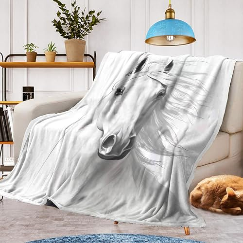 Coperta con motivo cavallo, calda e soffice, in flanella, per bambini, in microfibra, decorazione per la stanza (cavallo A, 130 x 150 cm)
