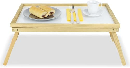 FERCASASHOP - Vassoio da Letto, da Poltrona, Pieghevole in bambù, per Colazione, con Gambe Ripiegabili, Colore Naturale, Marrone, 31x50x23.5 cm