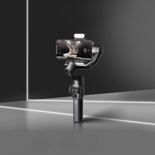 Qukaim Stabilisateur de cardan à 3 axes pour smartphone - Zoom Dolly - Suivi intelligent - Timelapse - Contrôle gestuel - Édition IA - Comprend une lumière vidéo et un trépied - Compatible avec la