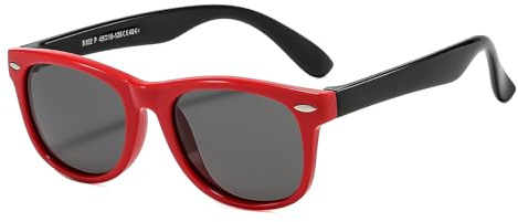 Suertree Occhiali da sole per bambini in silicone polarizzati occhiali da sole per bambini Square flessibili anti UV400 occhiali per ragazzi e ragazze per 3-12 anni, Redblack
