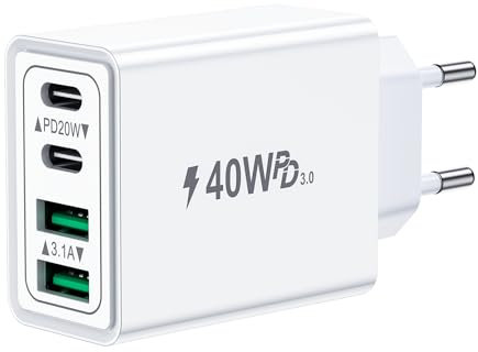 USB C Ladegerät, 40W 4-Port USBC Stecker Mehrfach Ladegerät mit PD+QC, Schnellladegerät Adapter USB-C Charger Ladestecker USB Schnellladen Netzteil für iPhone 16 15 14 13 12 11 Pro Max, Samsung,Handys