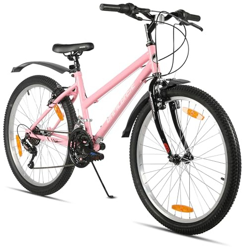 Hiland - Bicicleta de montaña para mujer de 26 pulgadas, para niñas y mujeres, 18 velocidades, con freno en V delantero y trasero, marco de acero resistente, color rosa