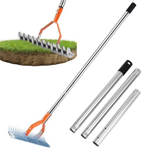 Rake de Paja, Rastrillo de Jardín de 125 Cm/49 Pulgadas, Rastrillo de Paja de Césped, Rastrillo Robusto de Detector, Rastrillo de Metal de Acero Eficiente con Mango