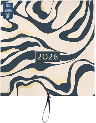 Busy B Stor väggkalender för familjen 2026 – trämarmordesign med 5 kolumner och förvaringsfickor – månadskalender 2026 för upptagna familjer med färgkodade klistermärken – 30,5 x 30,5 cm