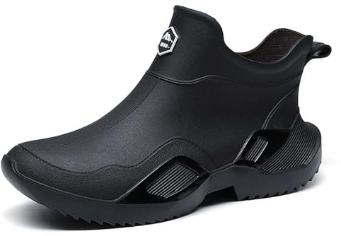Women's Rain Shoes Short Boots Comfortable Low Cut Galoshes Non Slip Sole Fashionable Footwear for All Seasons (Black, 7)