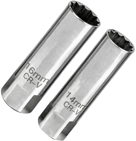 2 bougies clés 16 mm/14 mm Clé magnétique pour bougie d'allumage à paroi mince avec joint universel Outil pour bougie d'allumage à angle de 12 pouces (3/8)
